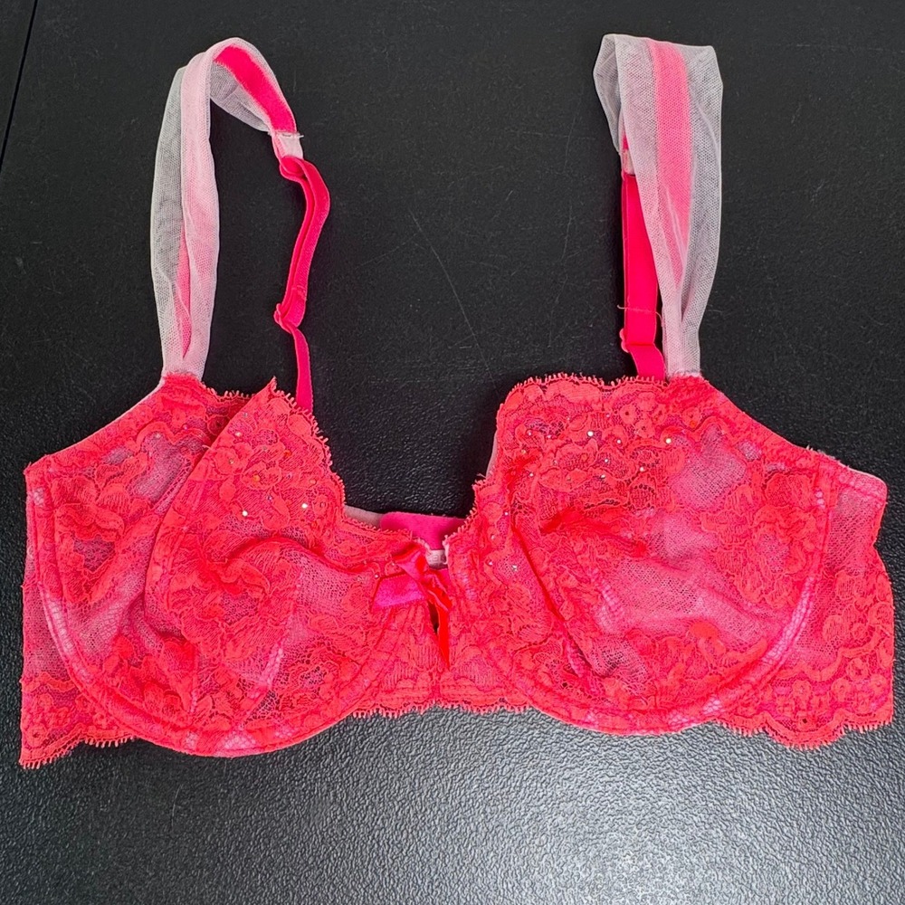 Victoria's Secret Very Sexy Unlined Demi Neon Coral‎ Lace 34D 313002-3EP